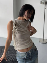 BXOXO Streetwear Folds Tank Tops Women Lace Up Sleeveless Tshirts Korean Fashion Chic Summer Mesh  Casual Tanks Y2k